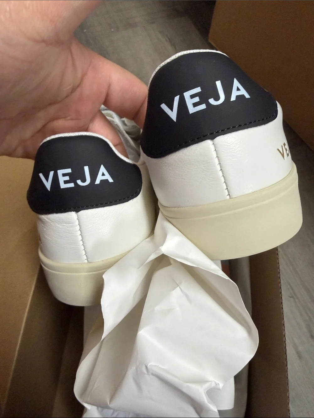 Veja White Leather Sneakers with Black V Logo and Velcro Straps - Picture 5 of 5